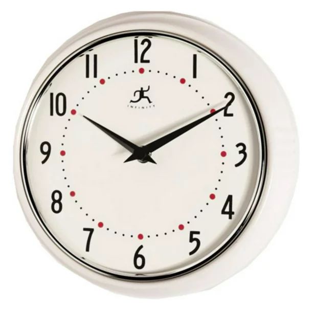 Infinity Instruments-White Retro Round Metal 9.5 in. Wall Clock - Walmart.com | Walmart (US)