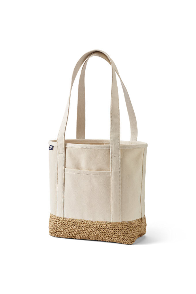 Medium Raffia Open Top Long Handle Canvas Tote Bag - Lands' End - Ivory | Lands' End (US)
