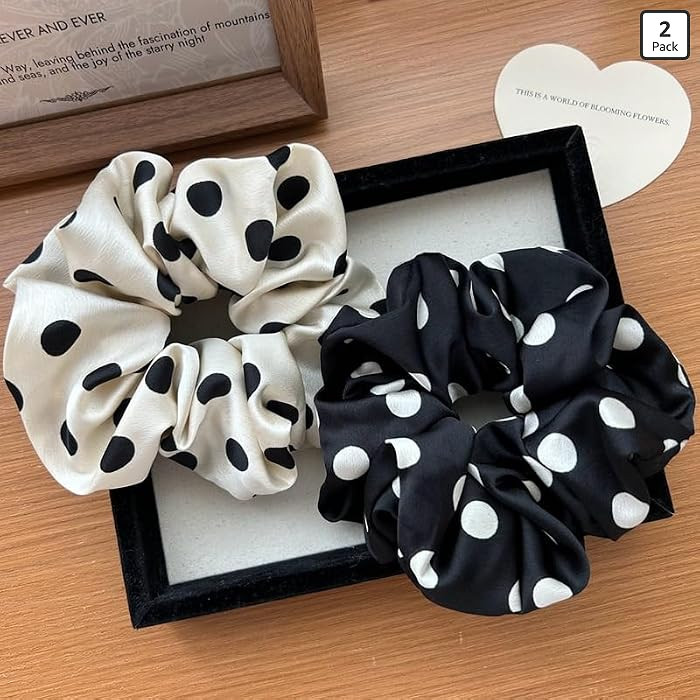 Lemeilleur 2 PCS Polka Dots Silklike Hair Scrunchies Long Hair Hair Eleastic Bands Scrunchy Hair ... | Amazon (US)