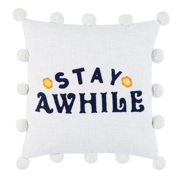 Wanda June Home Stay Awhile Pom Pom Pillow by Miranda Lambert, White, 20"x20" - Walmart.com | Walmart (US)