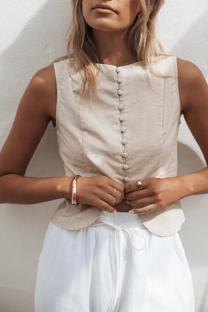 Daniella Linen Vest - Oatmeal | Petal & Pup (AU)