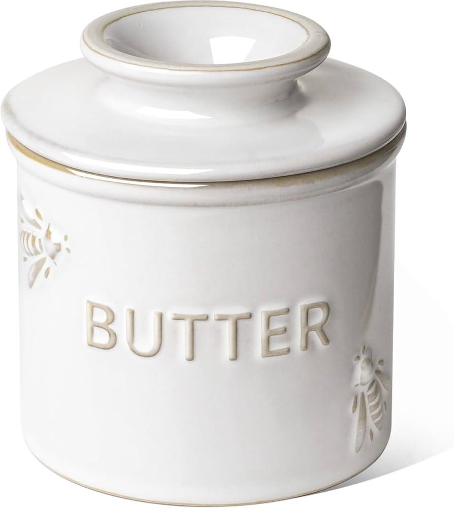 LE TAUCI Butter Crock, Butter Dish with Lid, Butter Container for Counter with Water Line, Emboss... | Amazon (US)