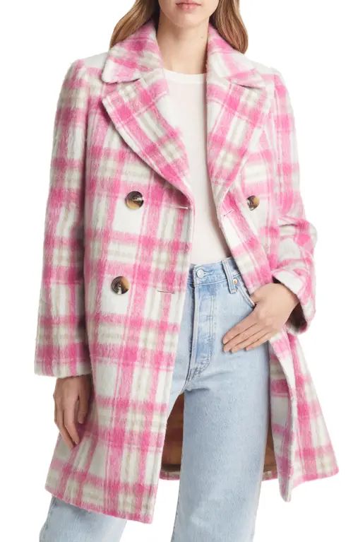 Sam Edelman Brushed Plaid Double Breasted Coat in Soft Pink at Nordstrom, Size 6 | Nordstrom