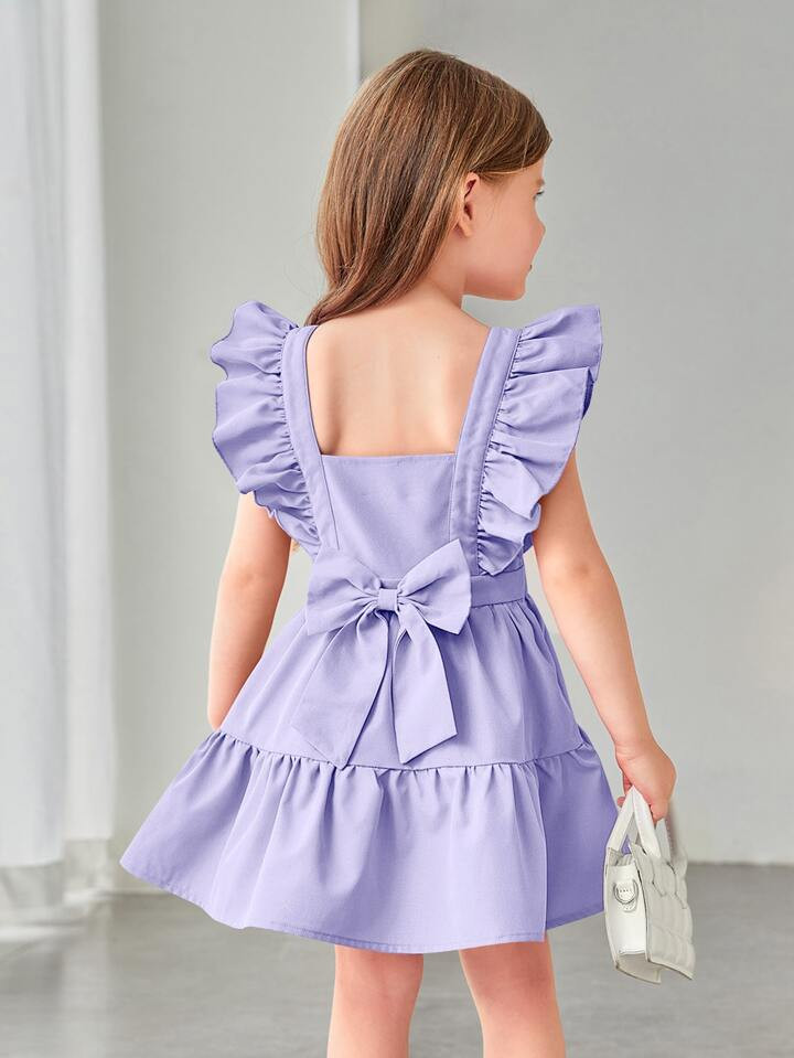 SHEIN Kids CHARMNG Young Girl Bow Back Ruffle Trim Dress | SHEIN