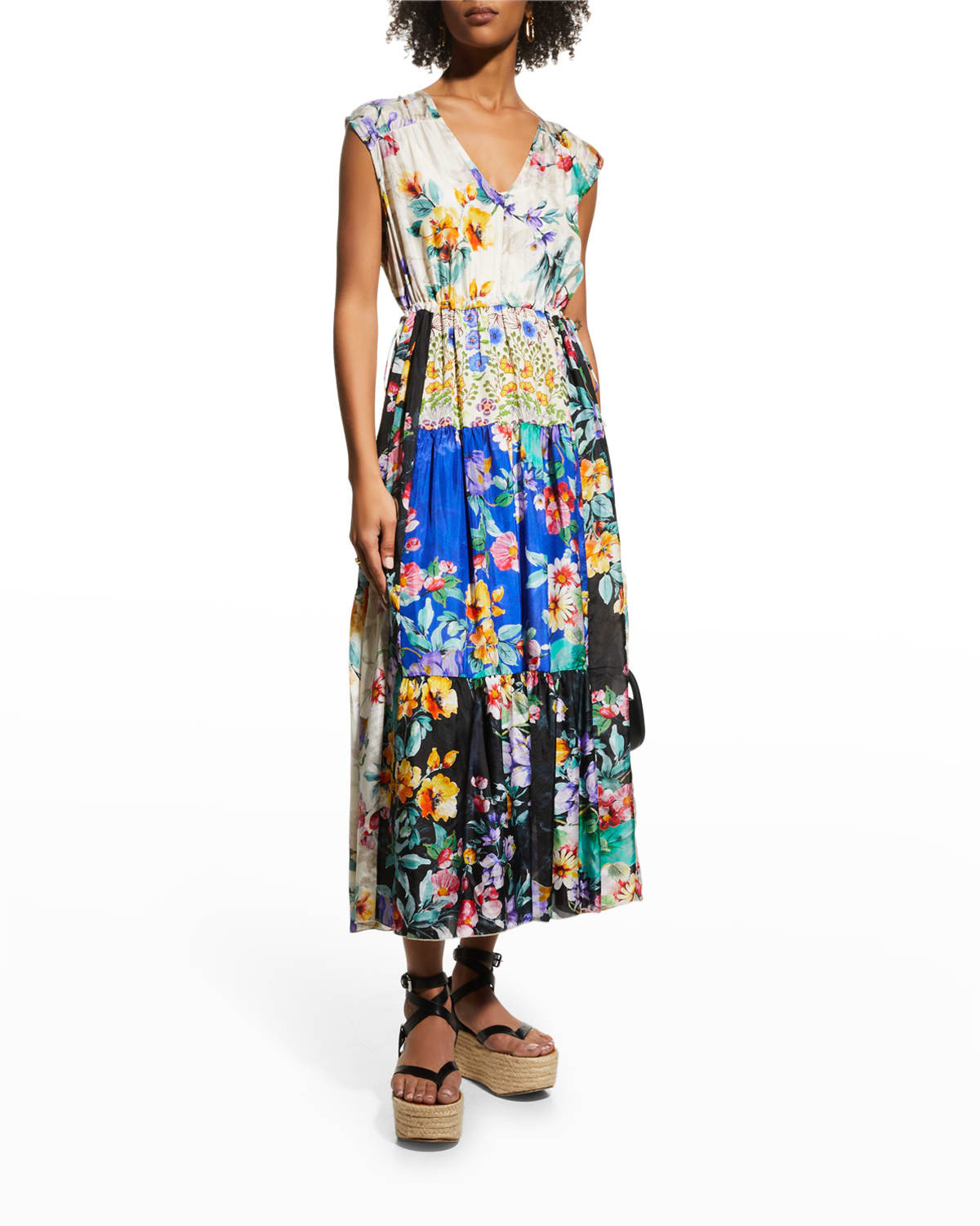 Natania Sky Flower Patchwork Dress | Neiman Marcus