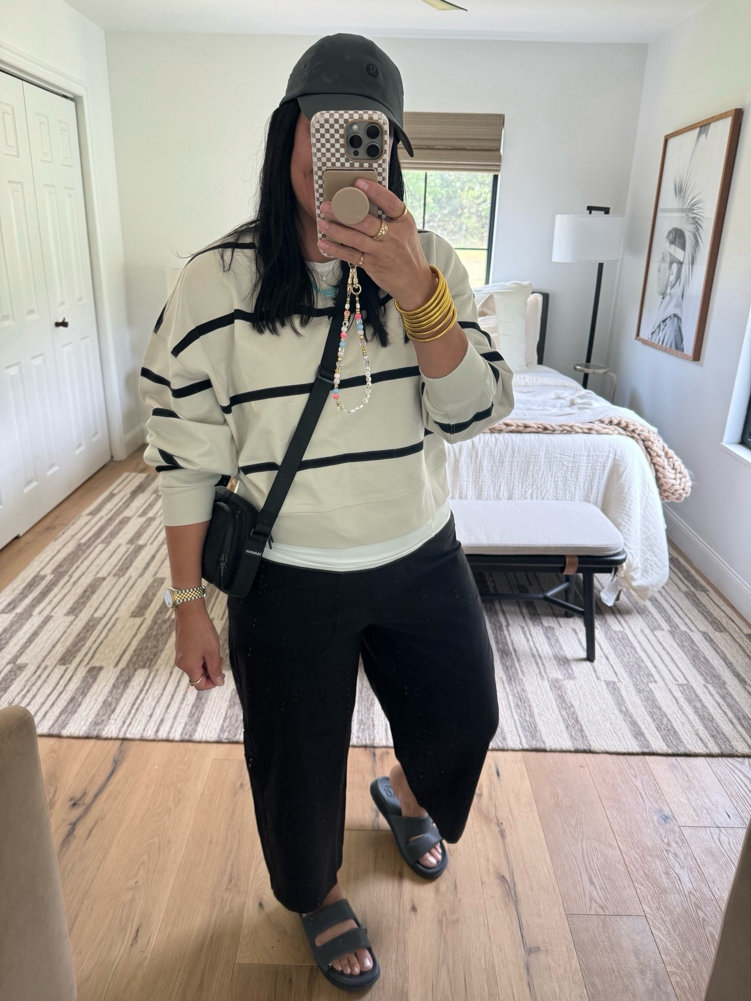 Loving these new lululemon arrivals! Sweater fits tts (I’m wearing a size 10), short sleeve shirt size large, barrel leg cropped pants fits tts (I’m wearing a size 10). Sandals run a little big (size down if you are between sizes).  