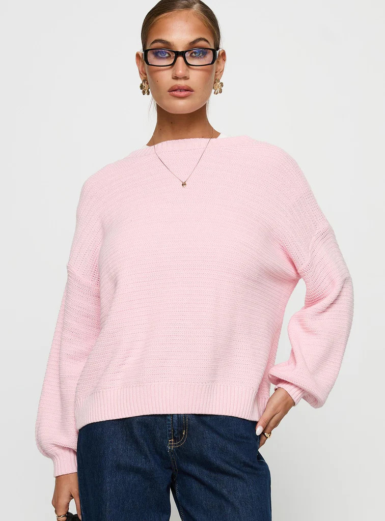 Melzo Crew Neck Knit Sweater Pink | Princess Polly AU