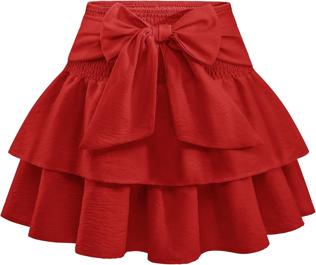 Women's Bow Mini Skirt Flowy High Waisted Ruffle Hem Short Skirts Cute Boho A-Line Layered Skater... | Amazon (US)