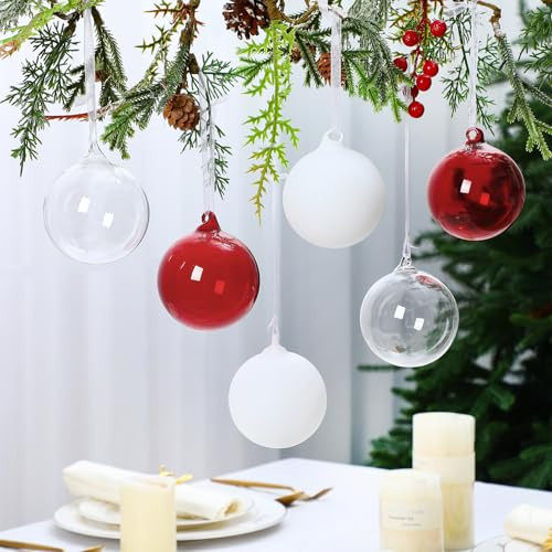 Soaoo 6 Pcs Red Christmas Hand Blown Glass Ball Ornaments 3.15 Inch Glass Balls Tree Ornaments Pendants Ball Baubles Decorations for Xmas Tree Hanging Indoor Party Garden Decor | Amazon (US)