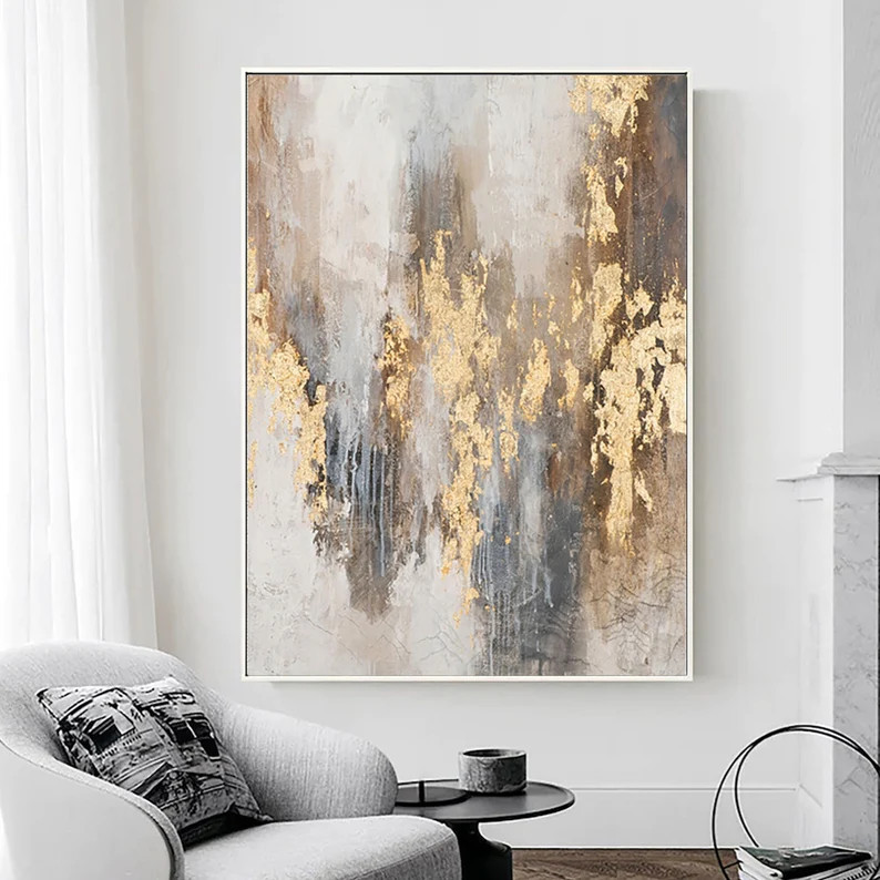 Beige Gold Abstract Painting Beige Minimalist Wall Art Modern Gold Wall Painting Original Contemp... | Etsy (US)