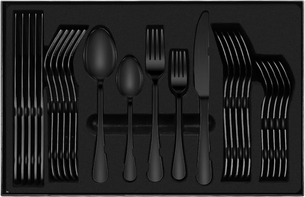 Black Cutlery Set, 30 Piece Stainless Steel Dinnerware Set, Flatware Set Service for 6, Silverwar... | Amazon (CA)