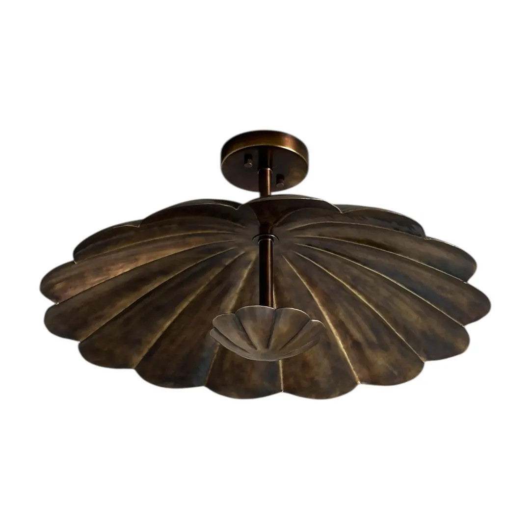 Antique Brass Flush Mount Ceiling Light \u2013 Vintage Petal Design Light Fixture. - Etsy | Etsy (Global)