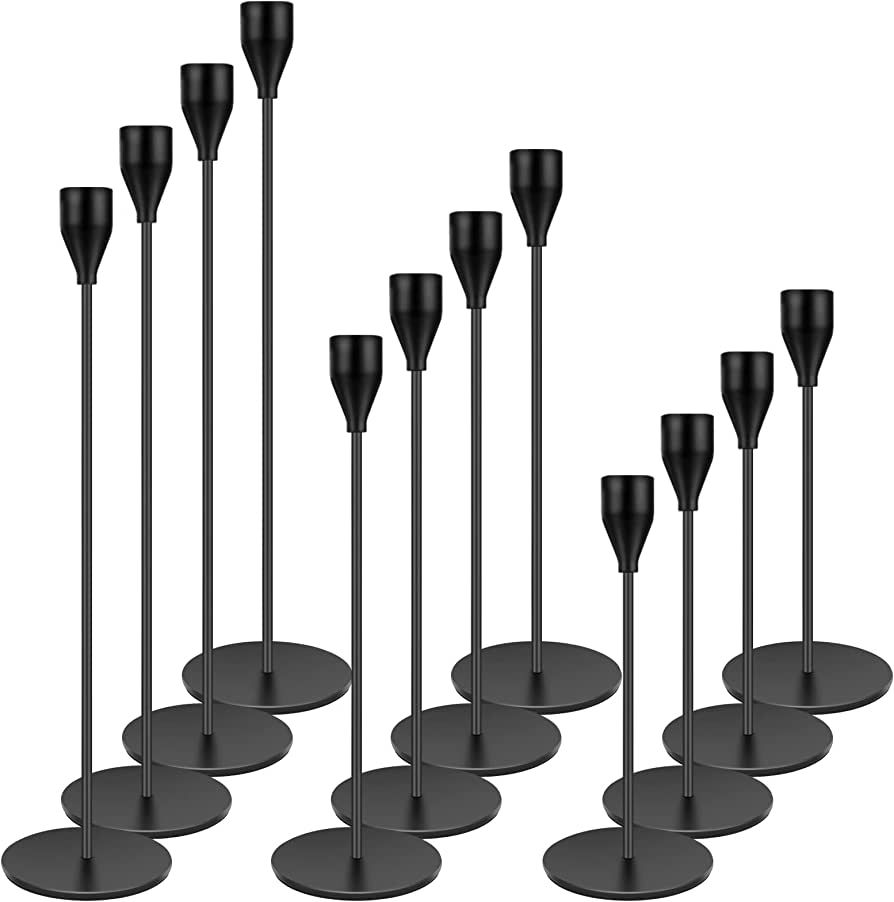 Black Candlestick Holder Set of 12 for Taper Candles, Decorative Candle Holders Bulk Candle Stick... | Amazon (US)