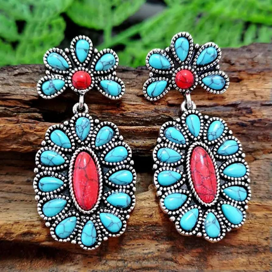 925 Silver Turquoise Ear Hook Women Earrings Wedding Dangle Drop Jewelry-Round-#8 | Amazon (US)