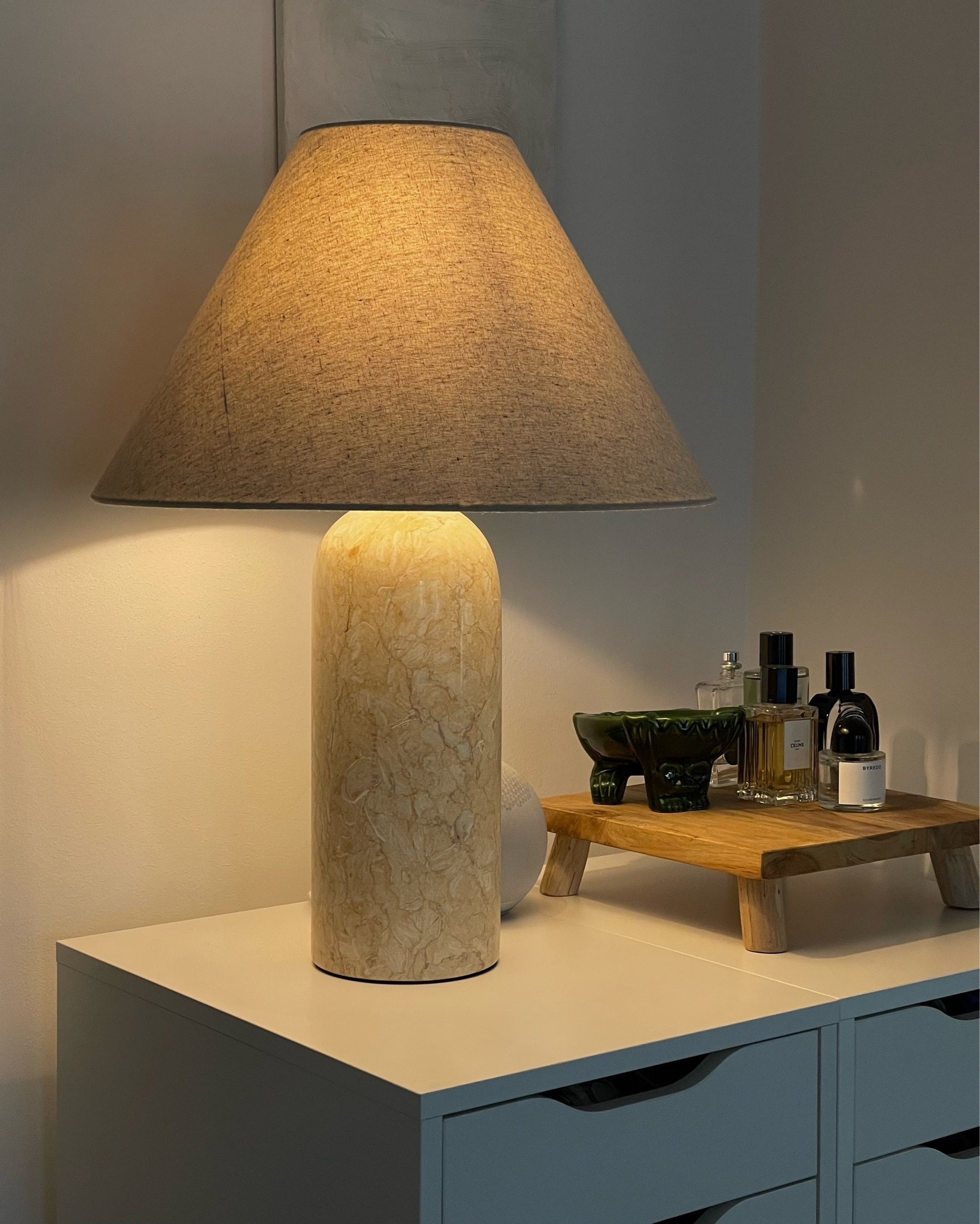 travertine lamp with linen shade 

#LTKeurope #LTKhome