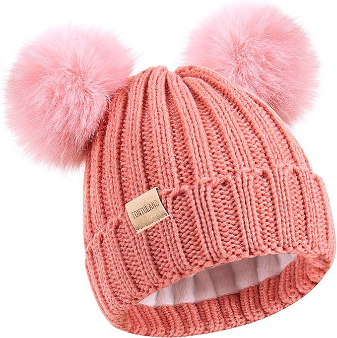 Kids Winter Beanie Hat Warm Ski Caps with Pompom Fleece Lined Children's Knit Hat for Boys Girls | Amazon (US)
