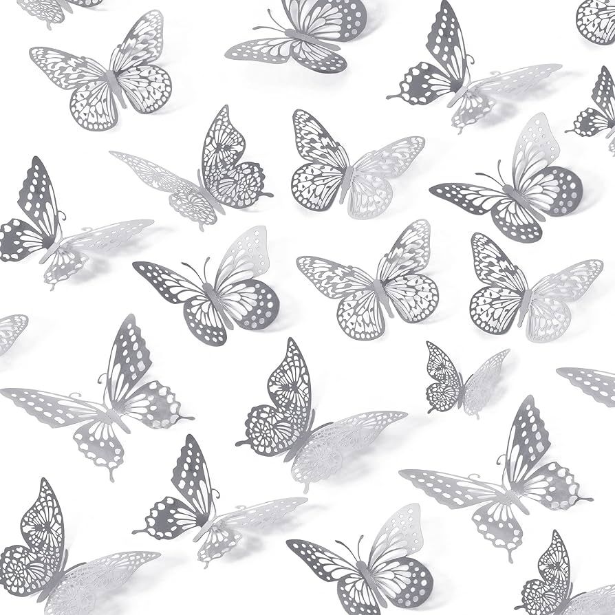 SAOROPEB 3D Butterfly Wall Decor, 48 Pcs 4 Styles 3 Sizes, Removable Metallic Wall Sticker Room M... | Amazon (US)