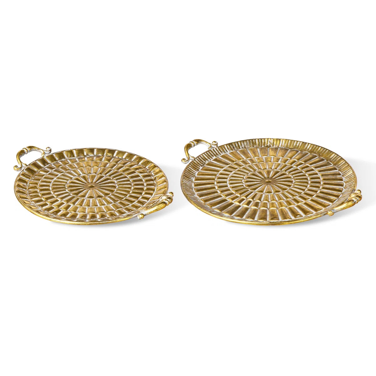 Round Metal Gold Embossed Decorative Trays With Handles (Set of 2) | Wayfair North America