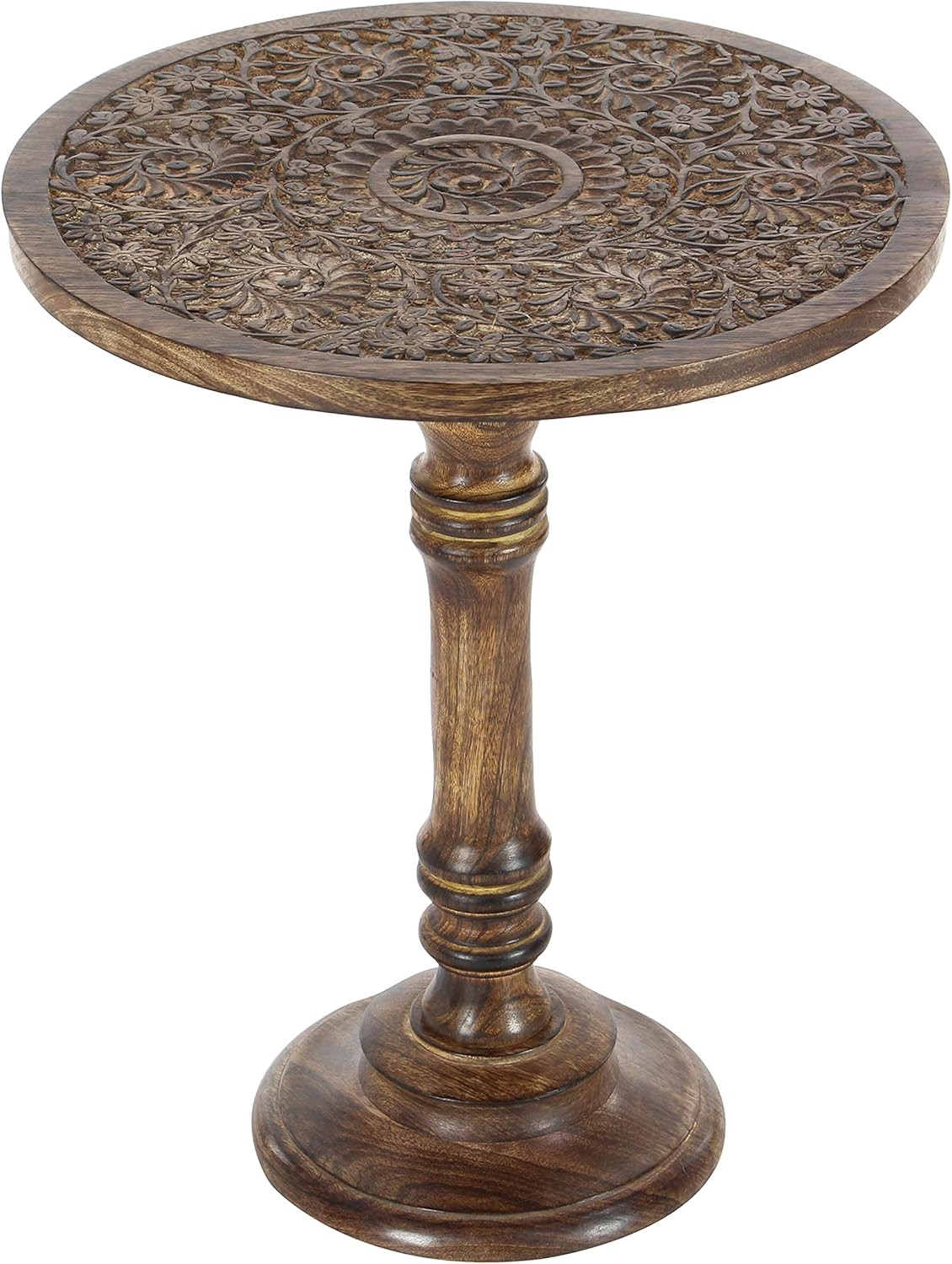 Deco 79 Mango Wood Carved Floral Accent Table, 17" x 17" x 21", Dark Brown | Amazon (US)