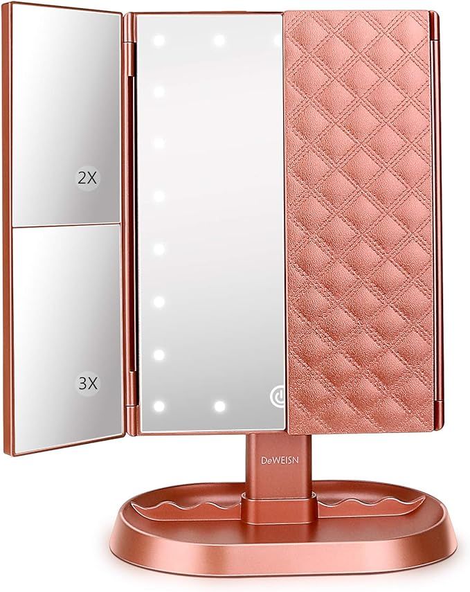 deweisn Trifold Lighted Vanity Makeup Mirror with 21 LEDs Lights,1x/2x/3x Magnification and Touch... | Amazon (US)