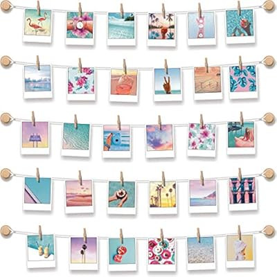 BIZYAC Photo Display Instant Wall Hanging String with Clips Picture Frames - 3M Self Adhesive - N... | Amazon (US)