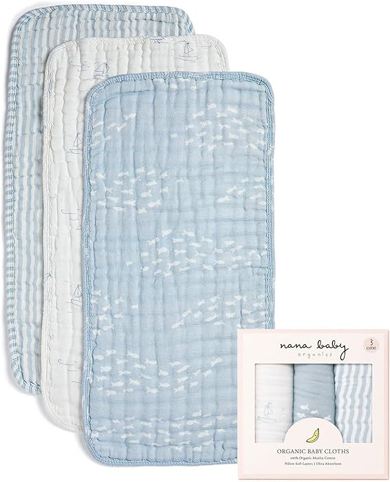 Nana Baby Burp Cloths \u2013 100% Organic Cotton, Oversized & Hypoallergenic, 8-Layer Muslin, Mac... | Amazon (US)