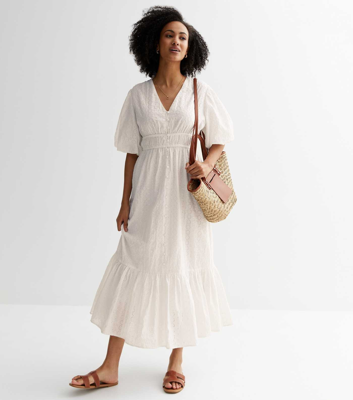 Tall Off White Broderie Button Front Midi Dress
						
						Add to Saved Items
						Remove from... | New Look (UK)