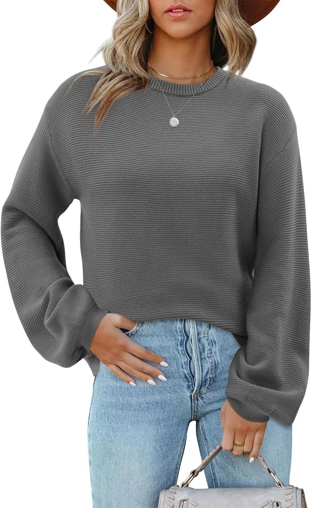 onlypuff Women's Crew Neck T Shirts Slim Fitted 2024 Fall Ribbed Knit Casual Long Sleeve Pullover... | Amazon (CA)