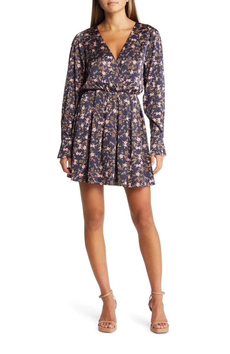 Pleated Long Sleeve Floral Minidress | Nordstrom