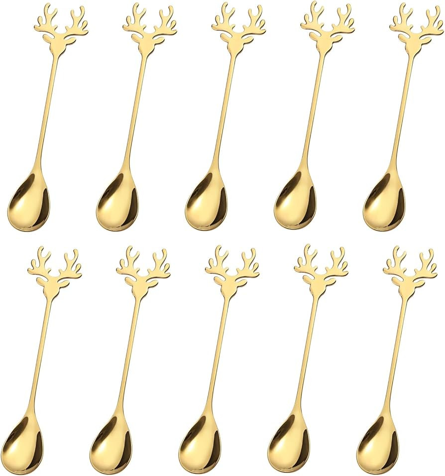 20 Pieces Gold Plated Stainless Steel Mini Coffee Espresso Spoon, Elk shaped spoon Dessert Teaspo... | Amazon (US)