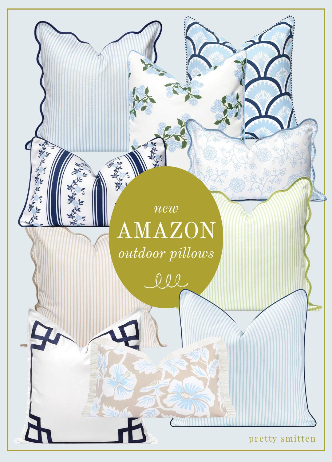 Amazon outdoor pillows - grandmillennial outdoor home decor- Southern home - front porch - outdoor furniture - traditional home - blue and white - classic home styling - backyard - scallops - stripes - ruffles 

 #LTKSeasonal #LTKHome