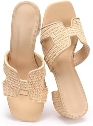Heeled Sandals for Women Low Block Chunky Heels Cutout Strap Square Open Toe Mule Sandals Casual ... | Amazon (US)