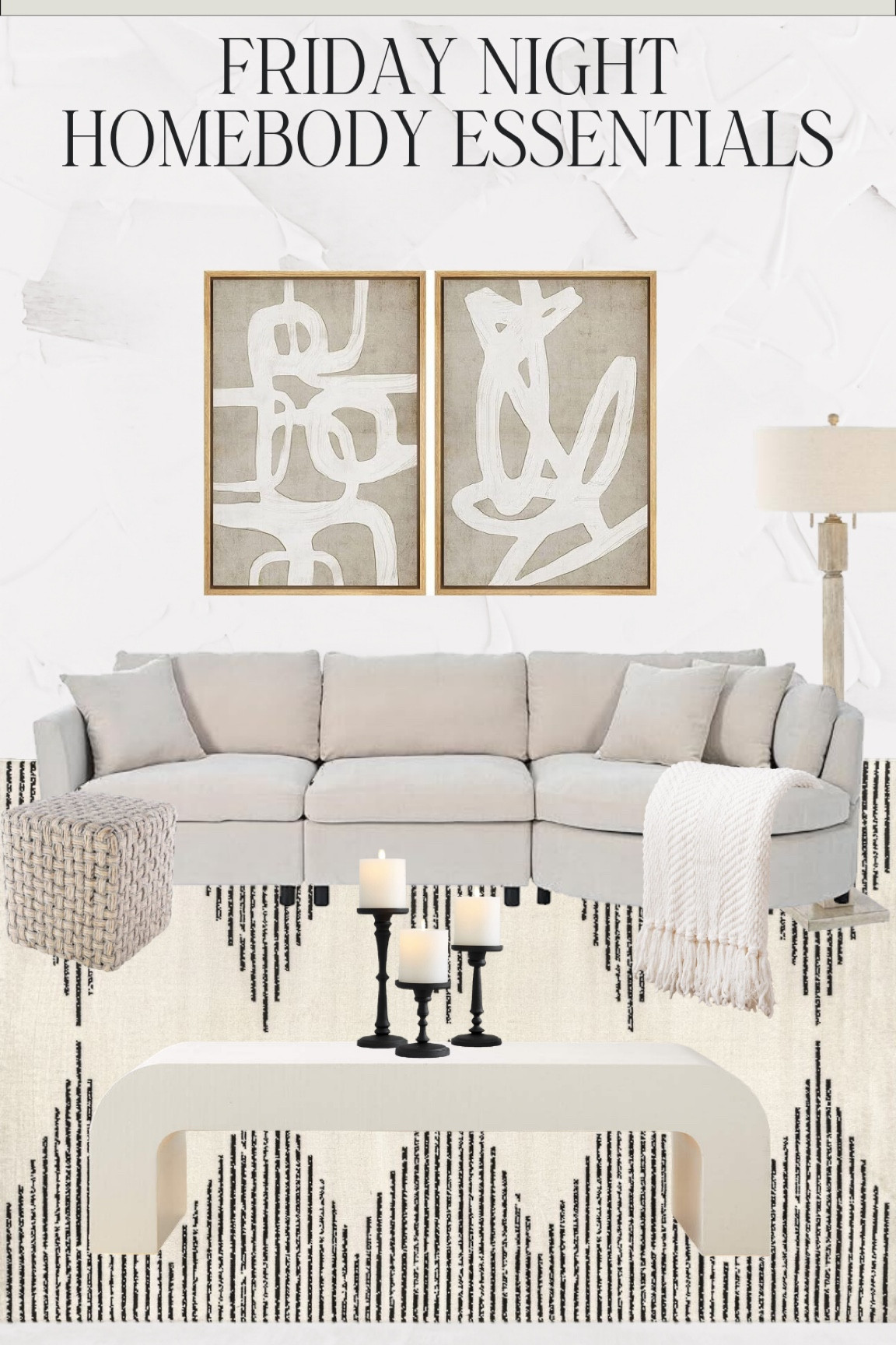 The ultimate cozy homebody living room. A light sofa, large floor lamp for Accent lighting, candlesticks on a neutral coffee table and large artwork. #livingroomrefresh

#LTKFindsUnder50 #LTKFindsUnder100 #LTKHome