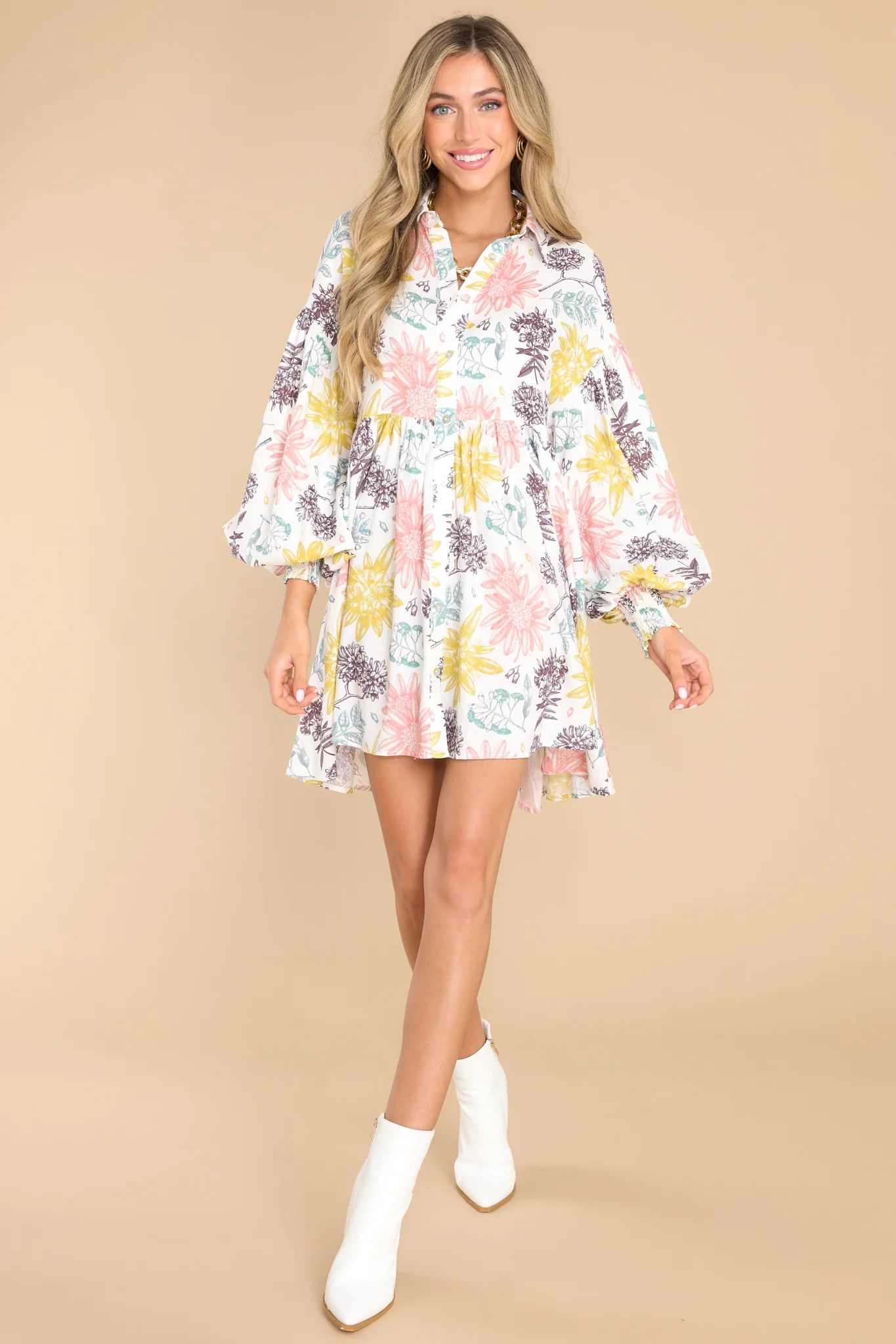 This Is Your Sign Ivory Floral Print Dress | Red Dress 