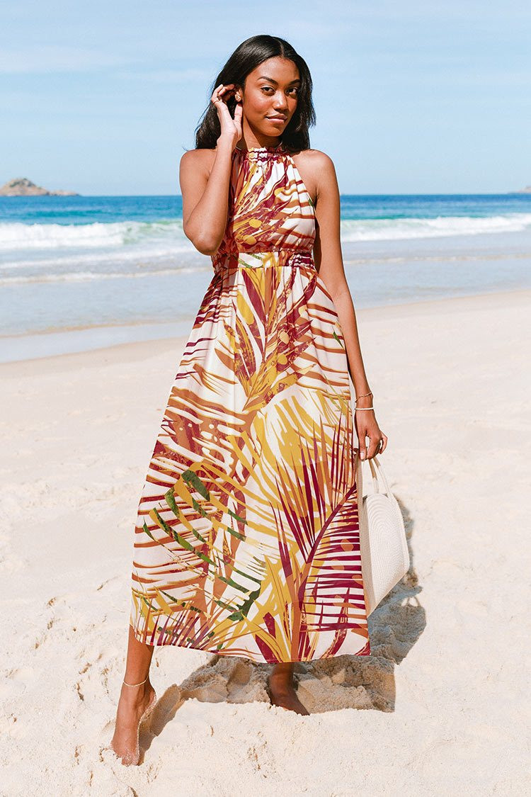 Annabella Yellow Tropical Plants Dress | Cupshe