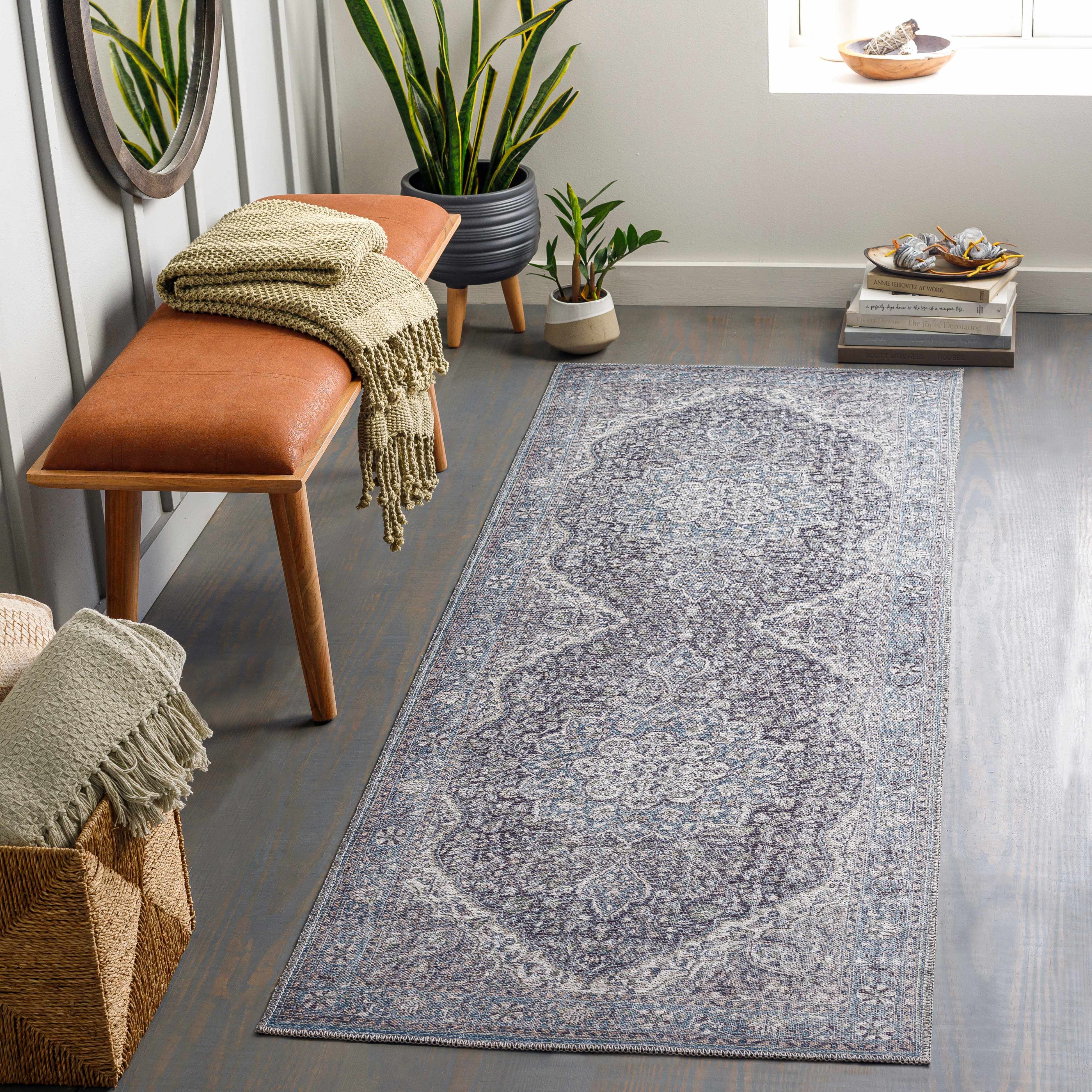 Blue Tavas Medallion Washable Area Rug | Boutique Rugs