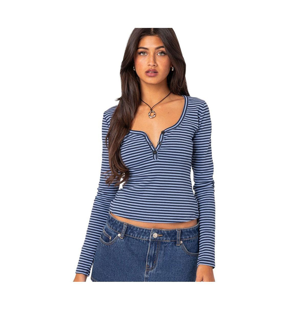 Edikted Womens Jocelyn Striped Top - Blue | Macy's