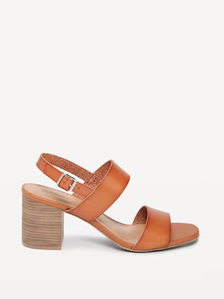 Faux-Leather Strappy Block-Heel Sandals for Women | Old Navy (US)