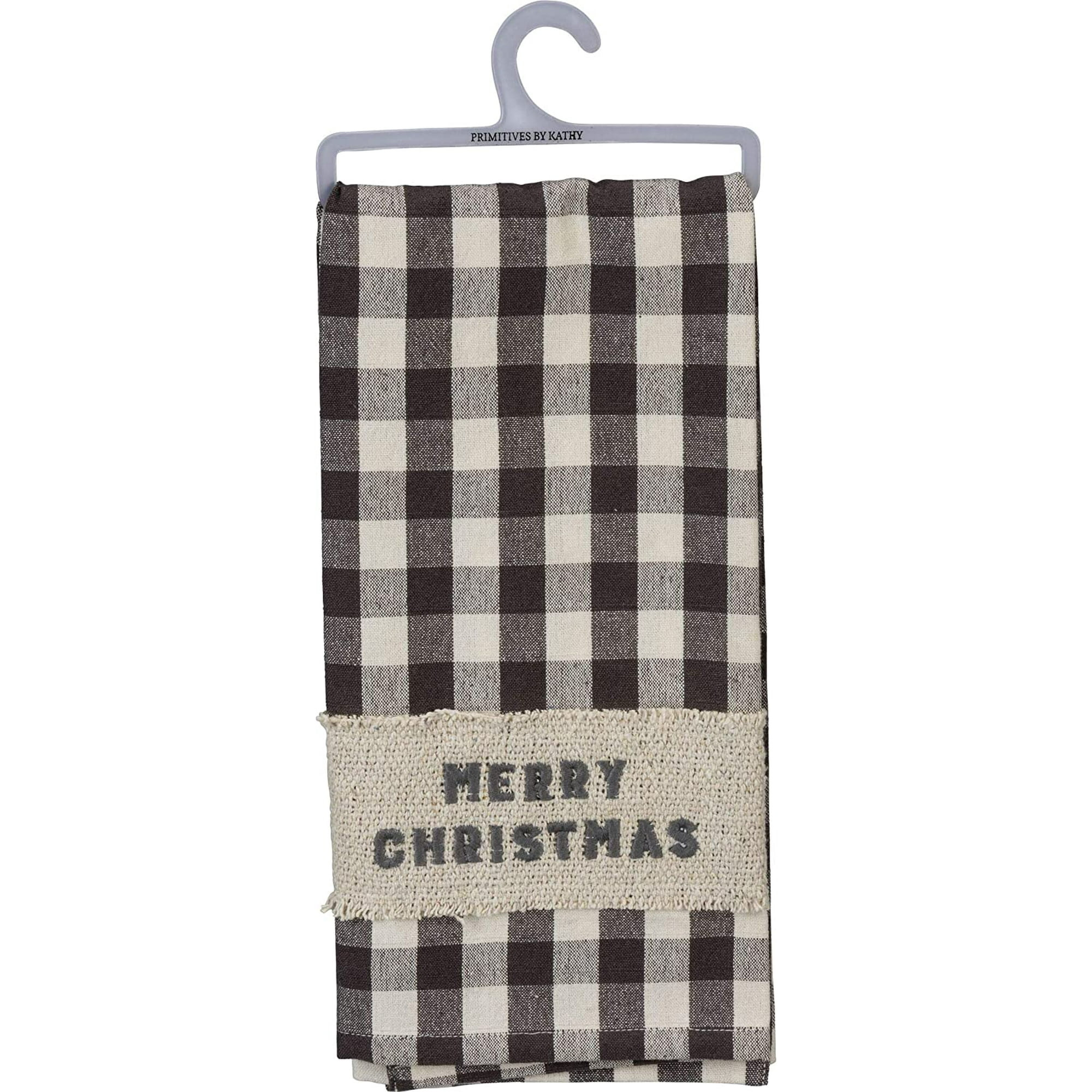 Christmas Buffalo Plaid Dish Towel - 20" x 28", Black, White, Merry Christmas, Checkered, Seasona... | Walmart (US)