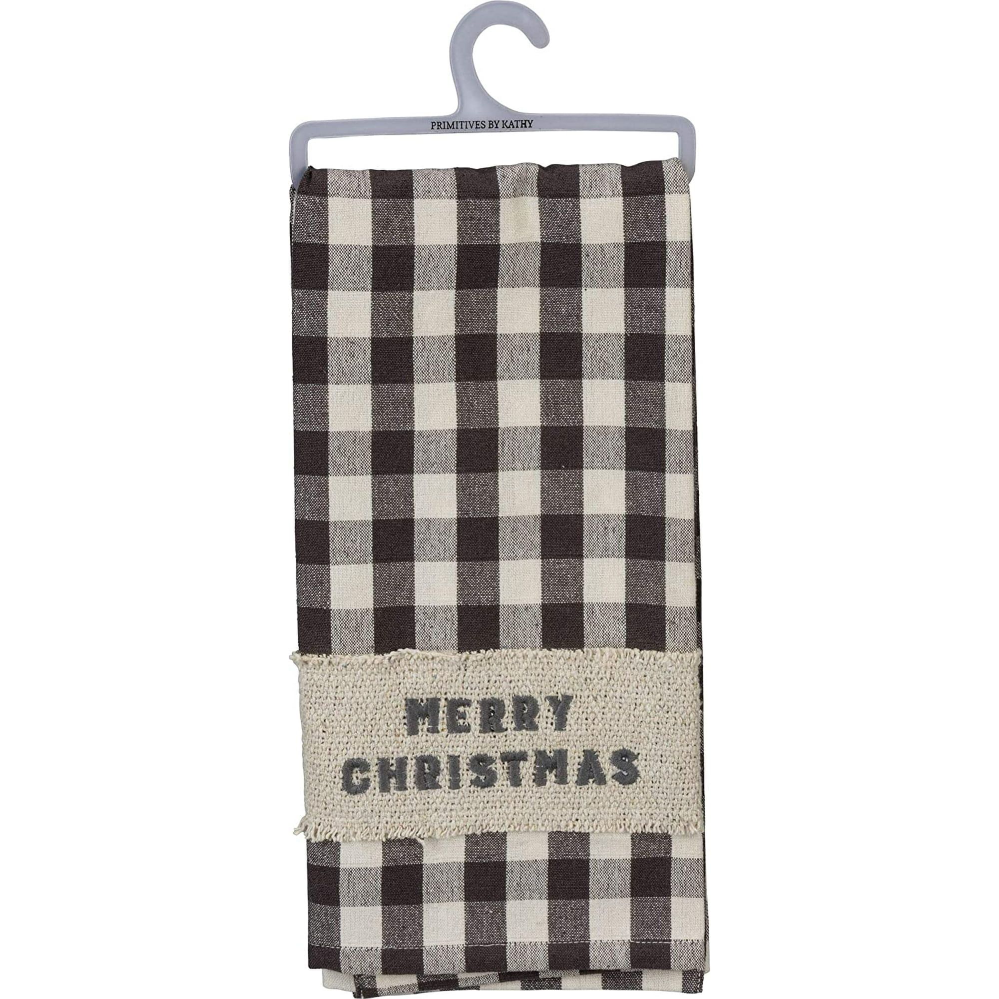 Christmas Buffalo Plaid Dish Towel - 20" x 28", Black, White, Merry Christmas, Checkered, Seasona... | Walmart (US)