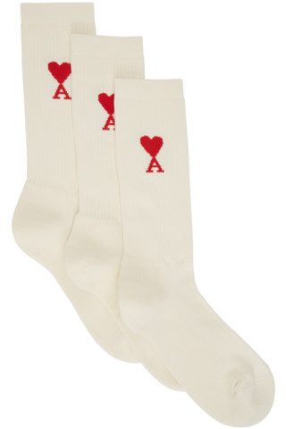 Three-Pack Off-White Ami de Cœur Socks | SSENSE