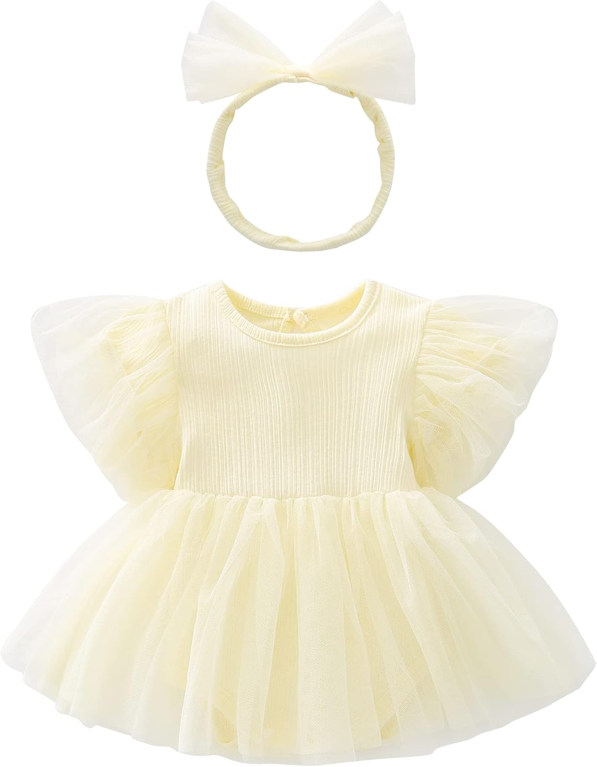 Toddler Baby Girl Short Sleeve Dress Infant Tulle Dress Newbron Baby Girl Clothes Outfit+Hair Ban... | Amazon (US)