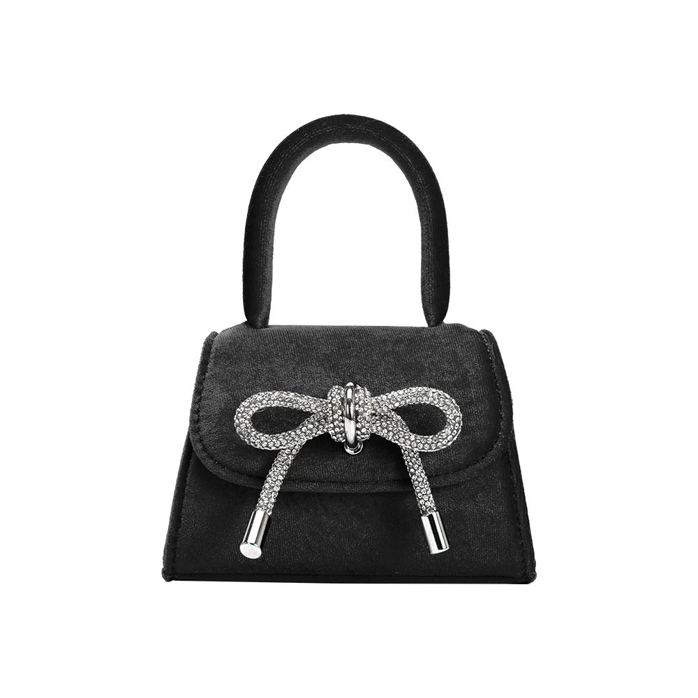 Black Sabrina Mini Velvet Top Handle Bag | Melie Bianco | Melie Bianco