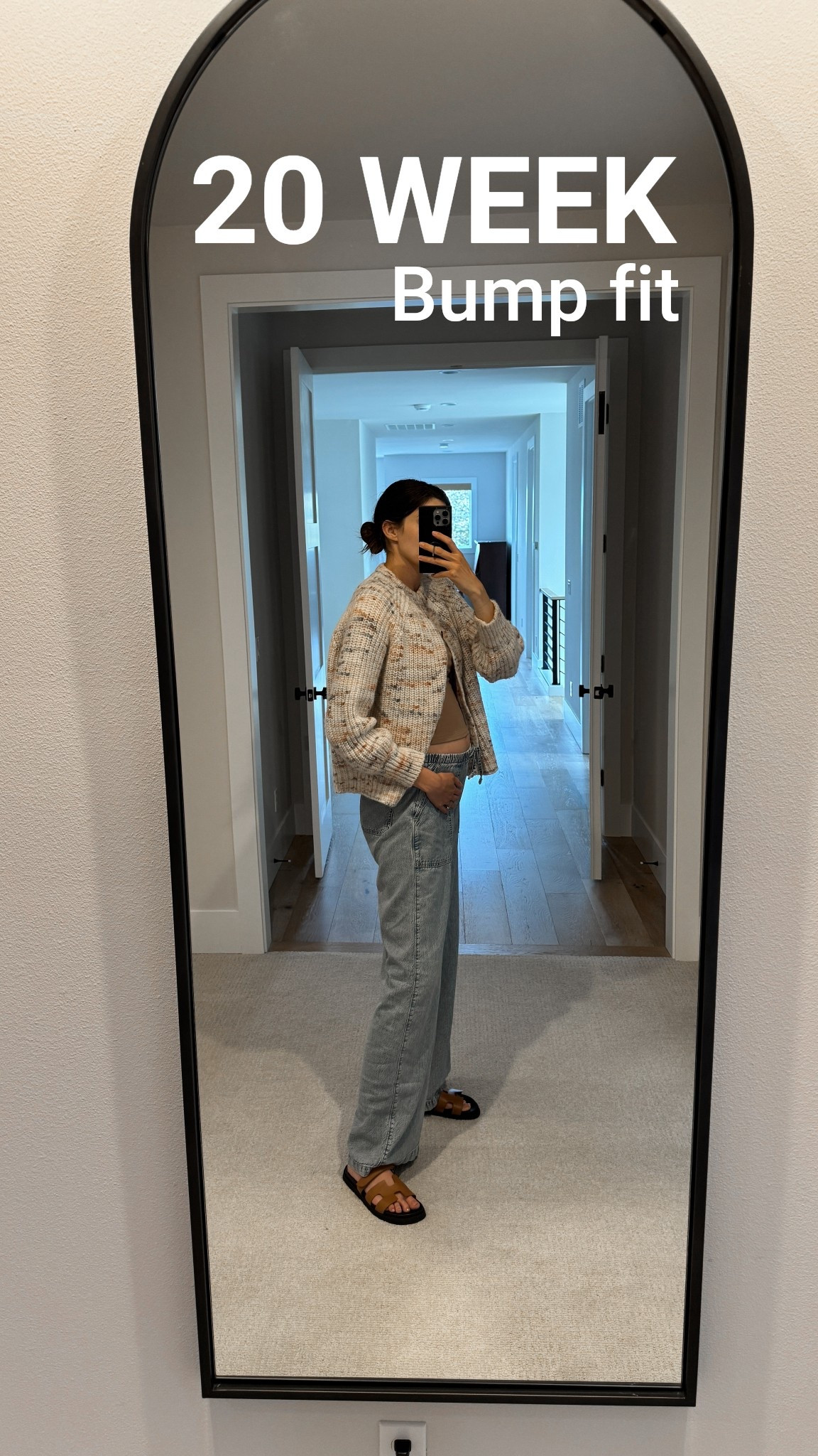 All non-maternity pieces. I get sooo many compliments on this cardigan! 

Drawstring jeans are available in tall, regular, and petite sizes. Run slightly large. 

Cardigan is TTS 

Sandals are TTS

