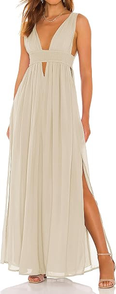 Women's Deep V Neck Sleeveless Halter Maxi Dress 2026 Summer Backless Side Slit Flowy Beach Vacat... | Amazon (US)