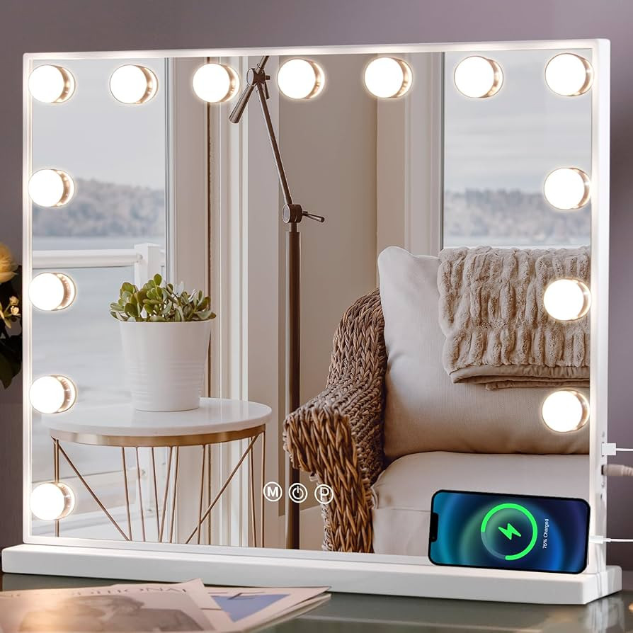 MISAVANITY Vanity Mirror with Lights White Hollywood Vanity Makeup Mirror with 15 LED Bulbs, Temp... | Amazon (US)