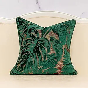 Alerfa 20 x 20 Inch Green Teal Square Maple Leaf Pillow Embroidery Cut Velvet Cushion Case Luxury... | Amazon (US)