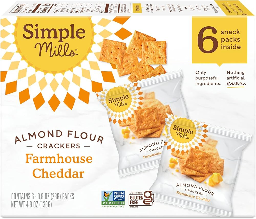 Simple Mills Almond Flour Crackers, Farmhouse Cheddar Snack Packs - Gluten Free, Healthy Snacks, ... | Amazon (US)
