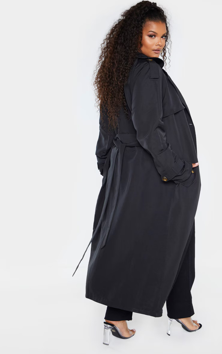 Plus Black Oversized Button Down Trench Coat | PrettyLittleThing US
