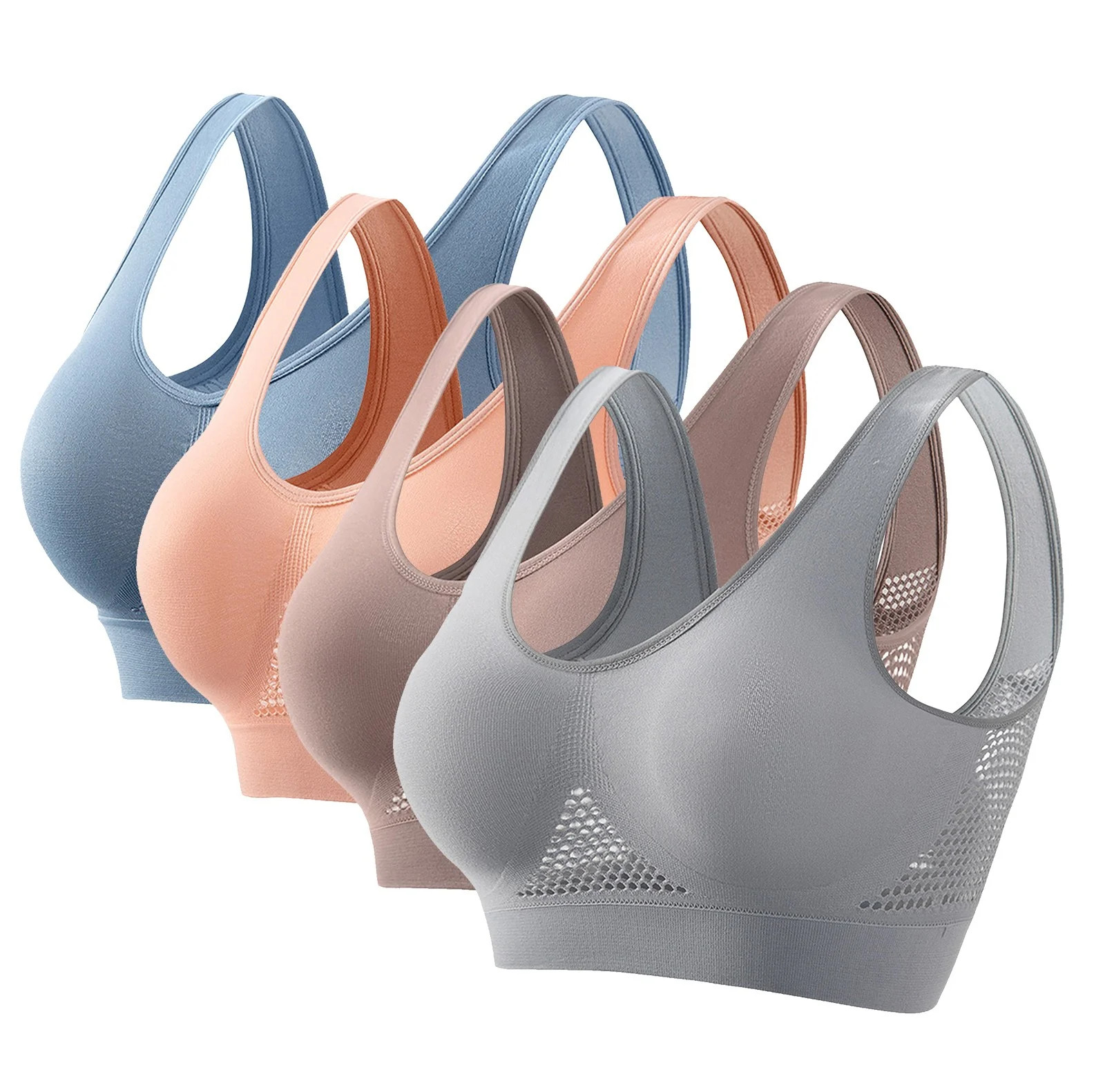4 Pack Womens Sports Air Bras Plus Size No Underwire Push Up High Support Wire-Free Comfortable M... | Walmart (US)